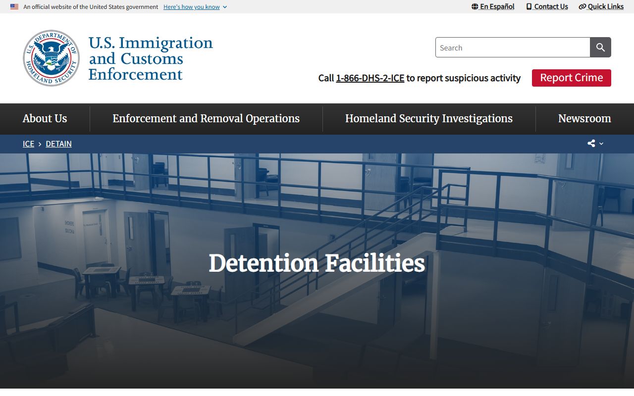 ICE detention facility search page for checking immigration detention facilities outside Graham County