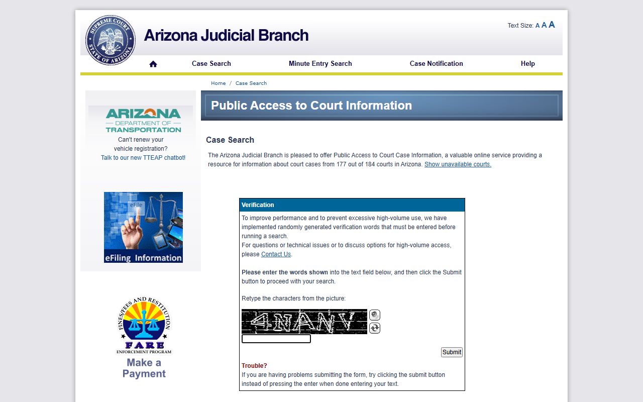 Arizona Public Access Case Lookup for Graham County court records after arrest