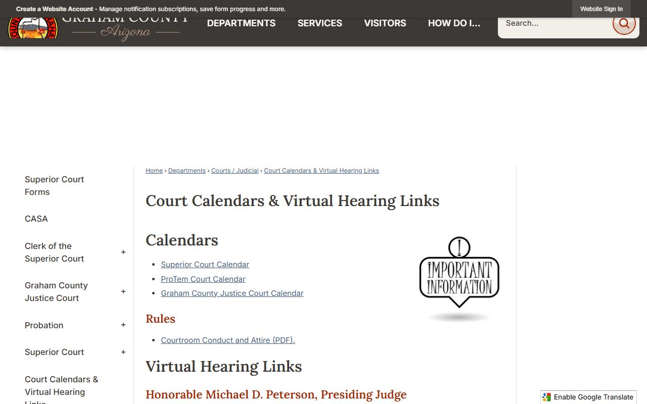 Graham County court calendars for court records after jail arrest